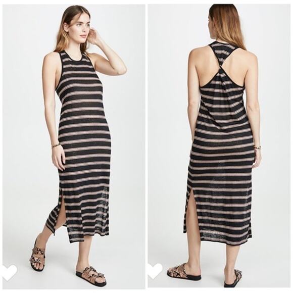 Joie Brellen Twist Back Slub Linen Jersey Midi Dress In Caviar Runs Small NEW - Picture 1 of 13